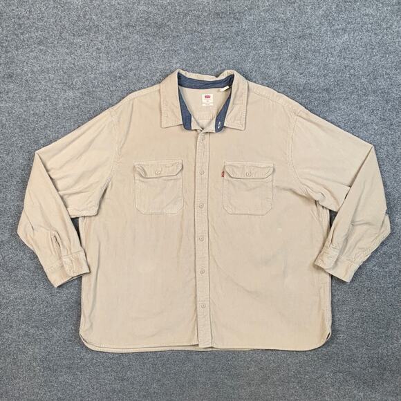 Levis Shirt Mens 3XL Cream Cotton Corduroy Relaxed Button Up Pockets Overshirt - Picture 2 of 7